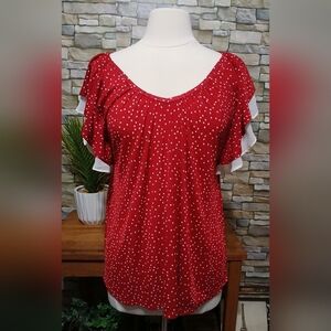Cure Large Red & White Polka‎ Dot Ruffle Blouse Feminine Whimsigoth